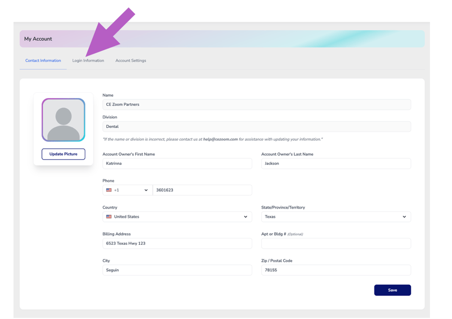 How to update my password associated with my CE Zoom (V2) Account